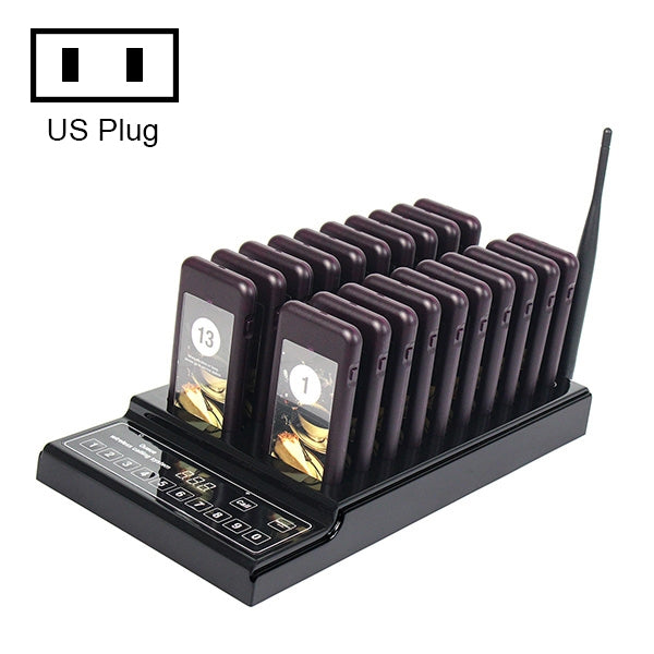 QC100 999 Channel Restaurant Wireless Paging Queuing Calling System with 20 Call Coaster Pagers, US Plug QC100 999 Channel Restaurant Wireless Paging Queuing Calling System with 20 Call Coaster Pagers, US Plug